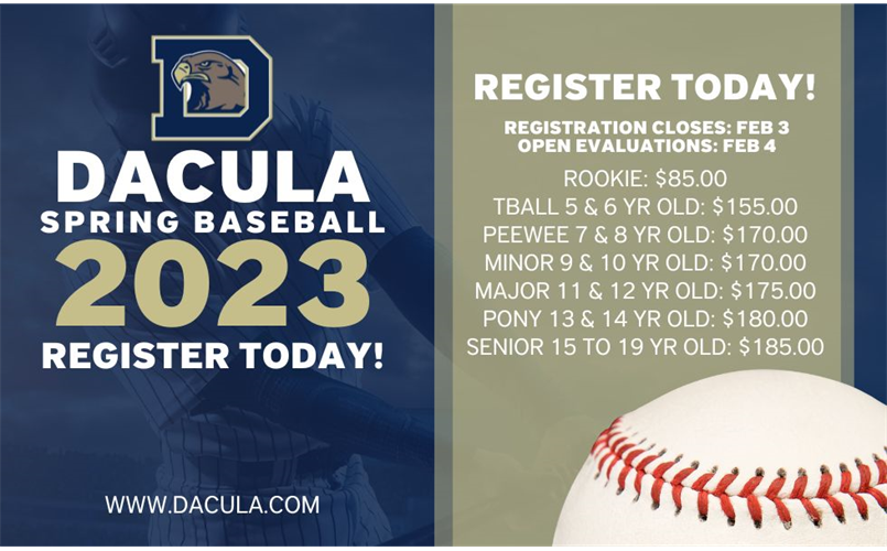 2023 Spring Baseball - Register Today!